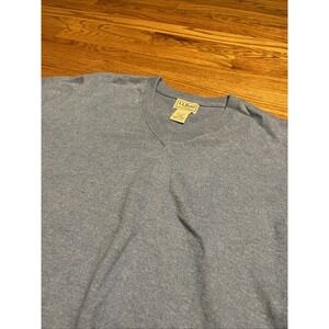 LL Bean Men's V-Neck Sweater Cotton Cashmere Blend Blue Size Large